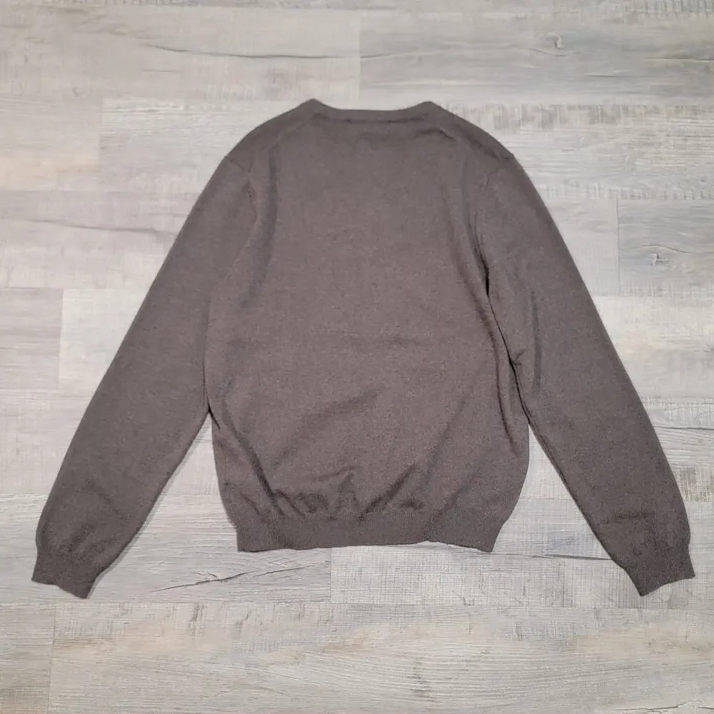 Brooks Brothers‎ Mens Extra Fine Merino Wool V Neck Classic Sweater Brown